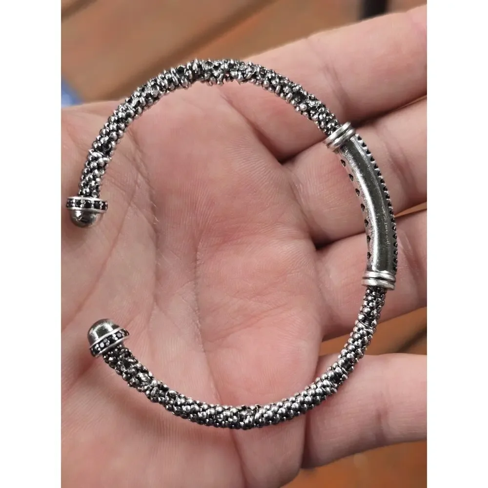 Milor Italy Men's Blackened Sterling Silver Spinel Gemstones cuff bracelet 4.5mm